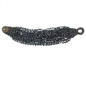 22-Strand Handcrafted Woven Charcoal Gray Beaded Glass Bracelet with Coin Clasp